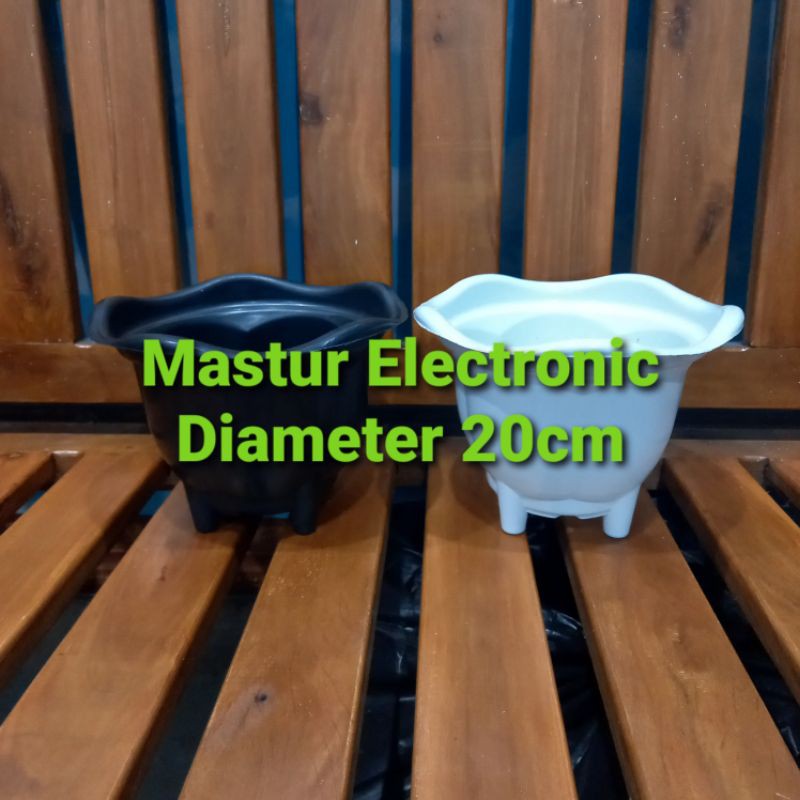 POT TANAMAN BUNGA PLASTIK KAKI PUTIH HITAM DIAMETER 20 CM 20cm