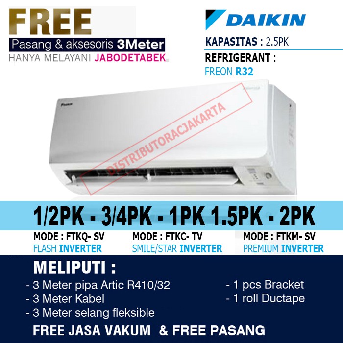 Ac Daikin Inverter 1 2 Pk 3 4 Pk 1 Pk 1 5 Pk 2 Pk 2 5 Pk Ftkq Ftkc Ftkm Indonesia