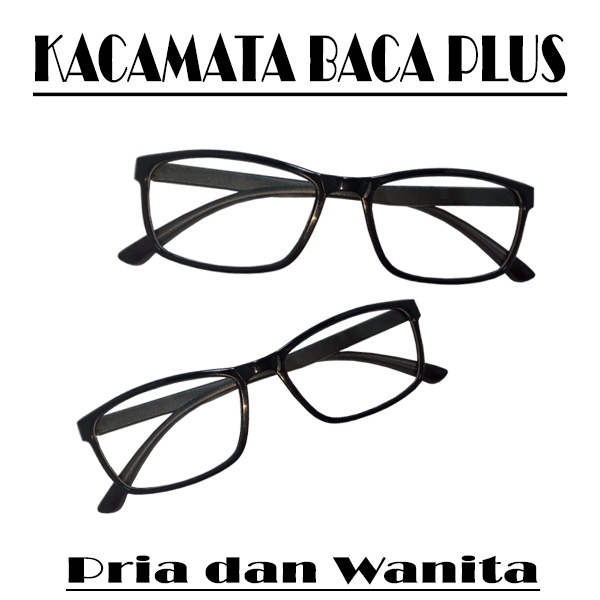 Kacamata Rabun Dekat (+) Ukuran +1.00 sampai +3.00 Kacamata Baca Plus Frame Persegi Panjang Hitam Unisex