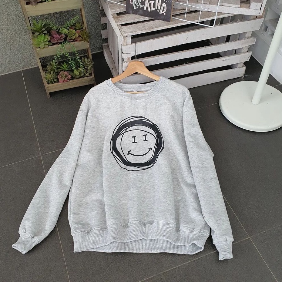 Sweatshirt Smile Korean Style Bahan Fleece Terbaru