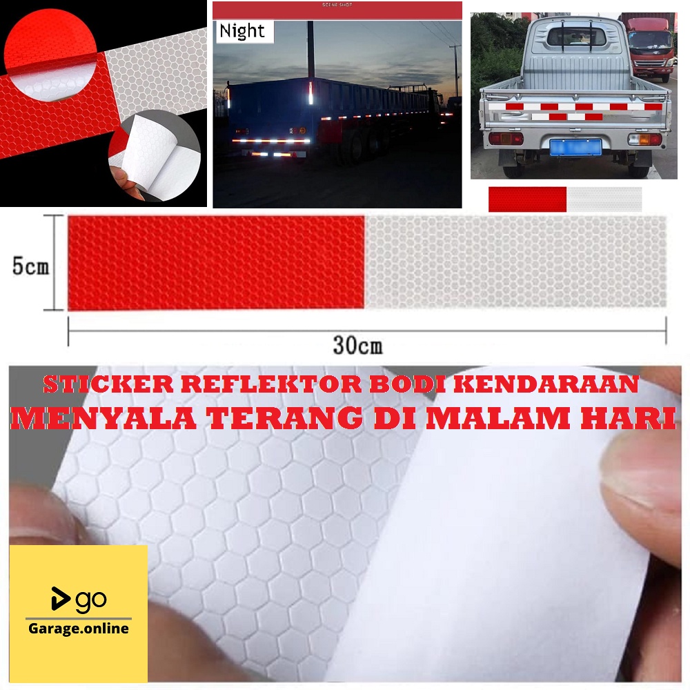 Sticker reflektor Safety Reflective Stiker Mata Kucing Merah Putih Luminasi Mobil Motor Truck untuk Uji kiR