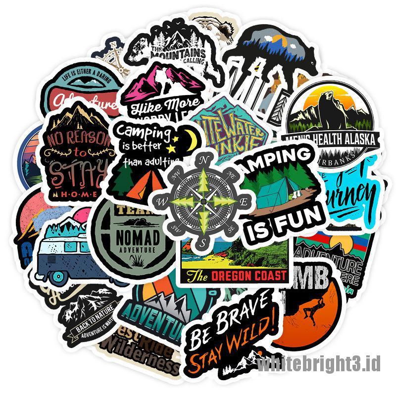 (white3) 50pcs Stiker Anti Air Untuk Camping / Outdoor / Climbing