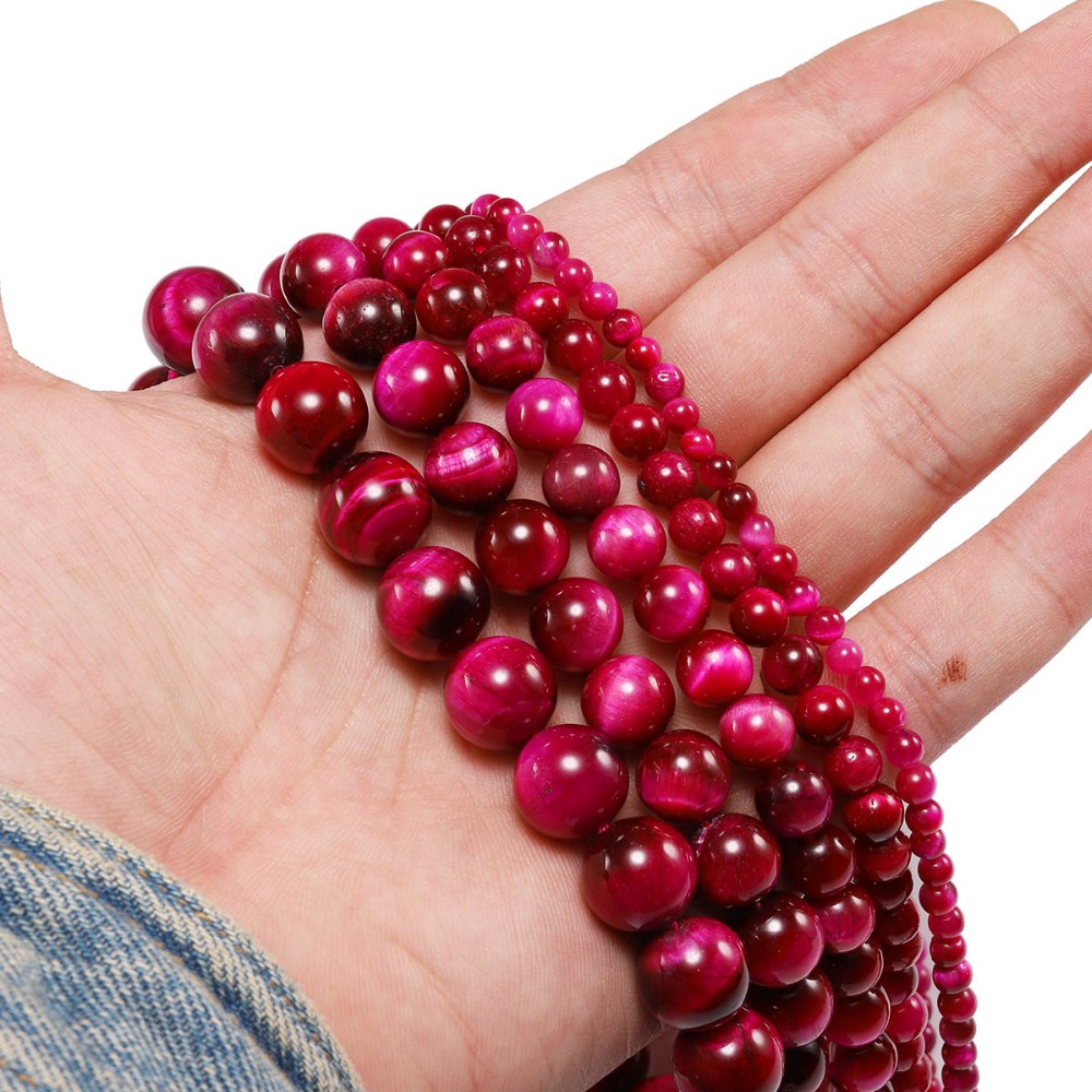 1strand/lot 4 6 8 10 12mm Batu alam mawar merah manik-manik mata harimau untuk membuat perhiasan aksesoris DIY