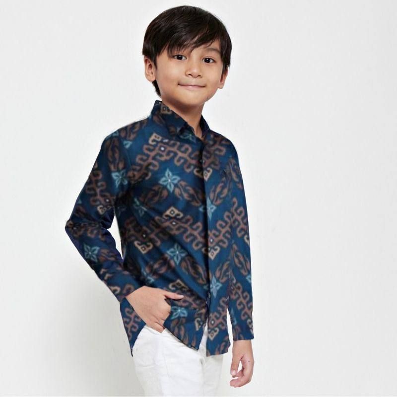 Couple Batik Ayah Dan Anak Laki-laki // Kemeja Batik Pria Dewasa Dan Anak Cowok Motif zigzag navy size M L XL XXL 3L 4L 5L 6L