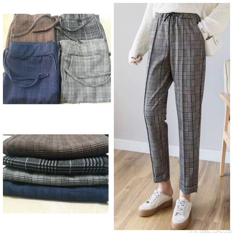 Celana DOTY Motif Kotak-Kotak / Celana Wanita Motif Kotak-Kotak