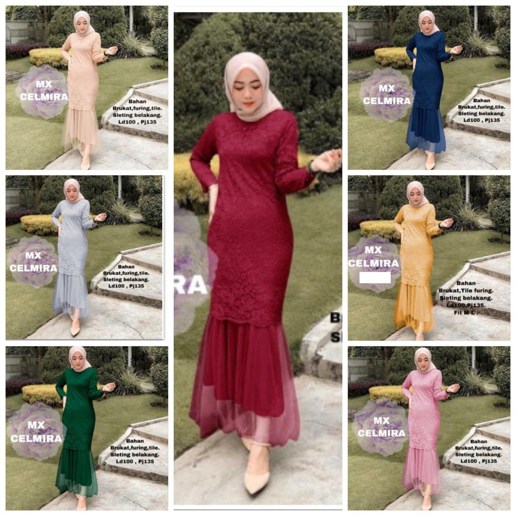 Maxi Celmira Duyung Brukat Cord Tulang Premium Gamis Baju Muslim Dress Pesta Fashion Lebaran Murah