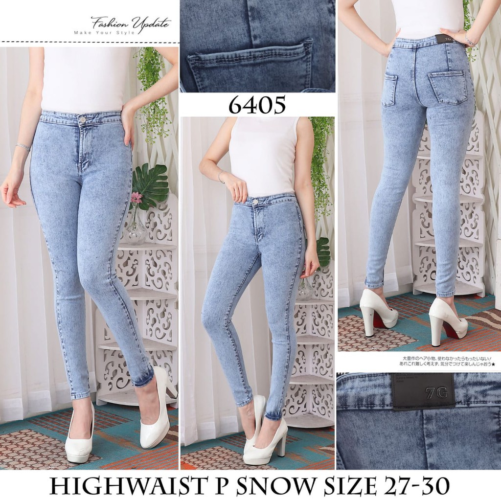 ( Size 27 - 34 ) Celana Jeans Premium Pinggang Tinggi Snow / Highwaist Snow Jeans / HW / High Waist / Haiwes / Celana Denim Panjang Polos Cewek / Highwais / Haiwaist / Haiwais 7C-G