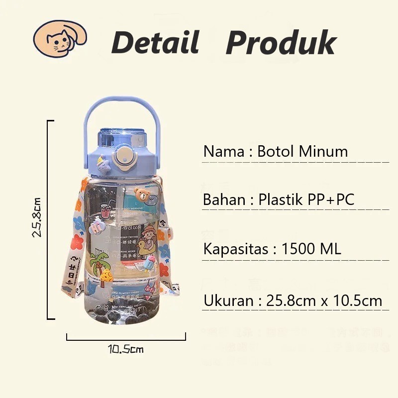Reseller Welcome – Bo5244 Botol Minum Sedota 1500 ML & 2000 ML / Botol Minum Cute 1,5 L & 2 L + Stiker / Botol Minum Stiker Lucu & Unik-7
