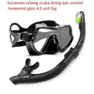 Kacamata selam scuba diving dan snorkel tempered glass 4.0 anti fog
