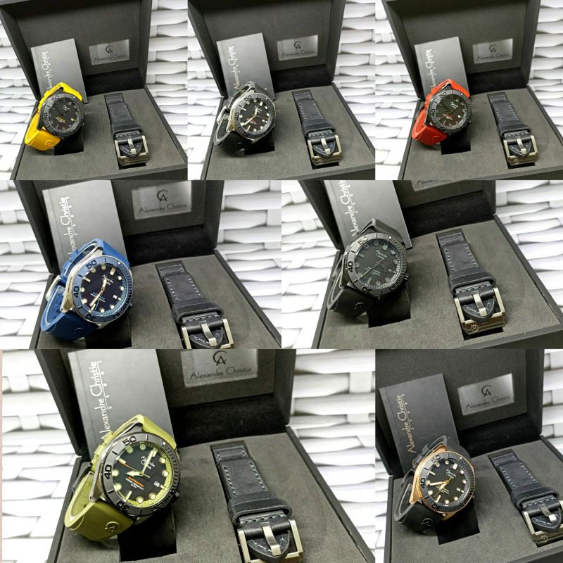 Jam Tangan Pria Alexandre Christie Automatic 3042 AC3042 AC 3042 ( FREE TALI KULIT ) Tali Karet / Ru