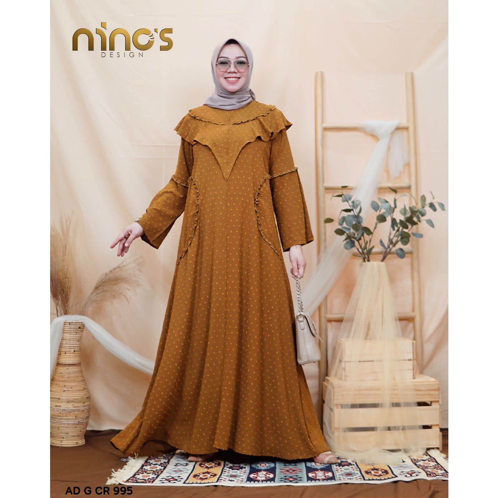 (COD) GAMIS PREMIUM ORIGINAL NINOS DESIGN CRINKLE JAGUAR RENDA DEPAN BUSUI FRENDLY BAJU PESTA BAJU M
