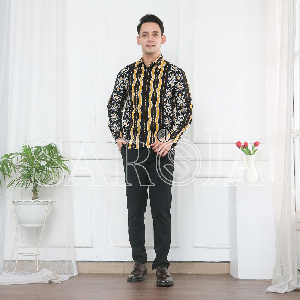 Saroja | Couple Keluarga Gamis Kombinasi motif Songket Kuning 2 terbaru