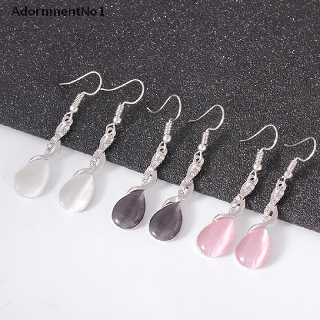 (AdornmentNo1) Set Kalung + Anting Tusuk Gantung Desain Tetesan Air Hias Opal Kristal Untuk Wanita