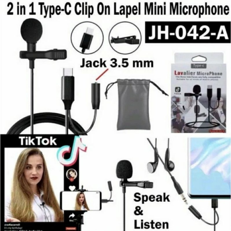Mic Clip On Type C + colokan female 3.5mm jh 042 a
