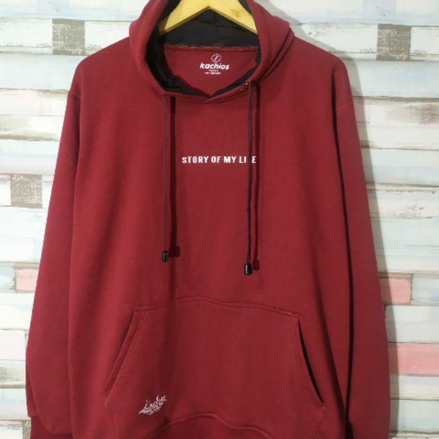 SWEATER HOODIE PRIA DISTRO KACHIOS ORIGINAL SWEATER MERAH VARIAN MOTIF TULISAN STORY OF MY LIFE
