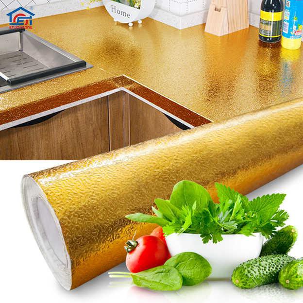 Gaya Wallpaper Stiker Dinding Dapur Dan Kamar Mandi Gold 3D Terlaris