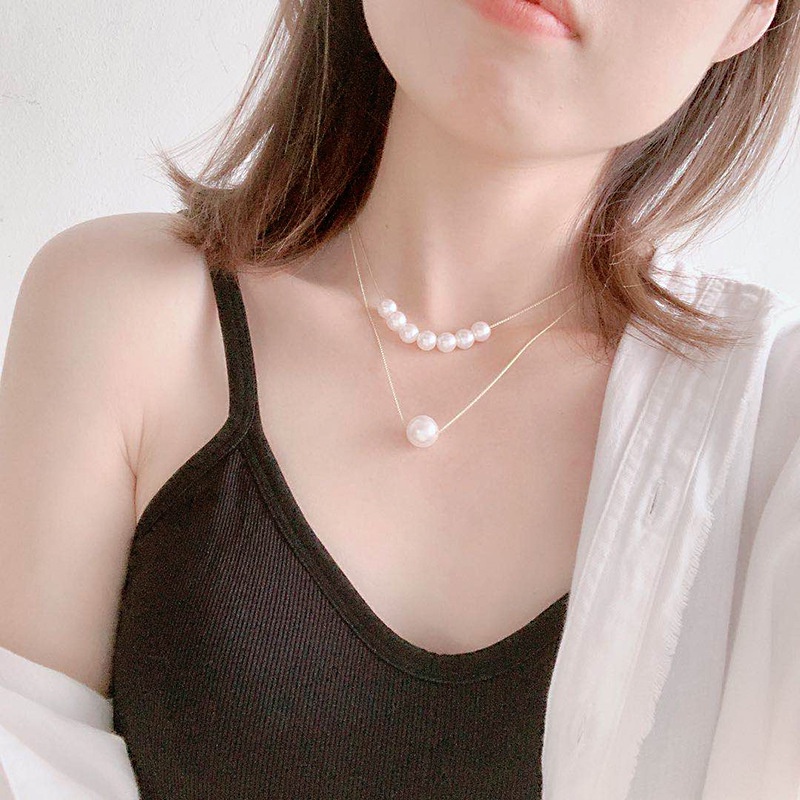 Jepang dan Korea double-layer pendek kalung mutiara wanita online influencer kalung leher aksesoris