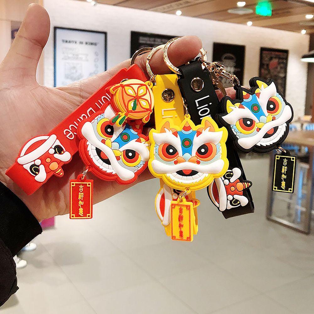 QUINTON Gantungan Kunci Lion Dance Lucu Female|Hadiah Tahun Gantungan Kunci Mobil Key Buckle Alloy Key Lanyard