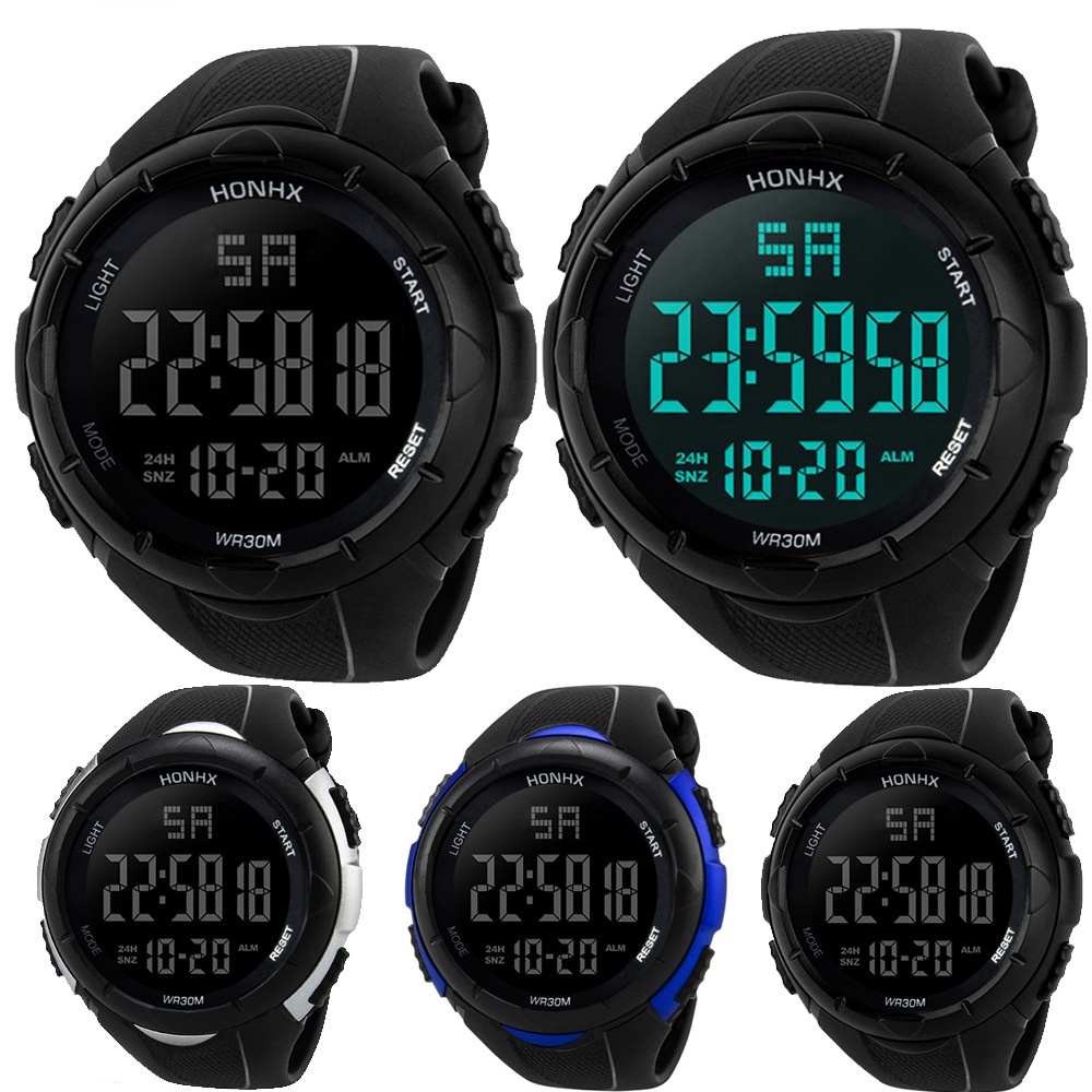 Jam Tangan Elektronik Digital Led Sport Anti Air Untuk Pria / HONHX Jam Tangan Digital Pria