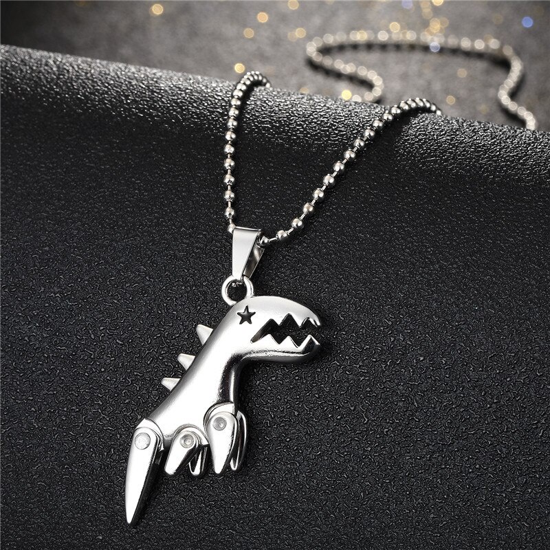 1pc Kalung Rantai Liontin Dinosaurus Kecil Bahan Logam Baja Gaya Punk Hip Hop Untuk Pria Dan Wanita