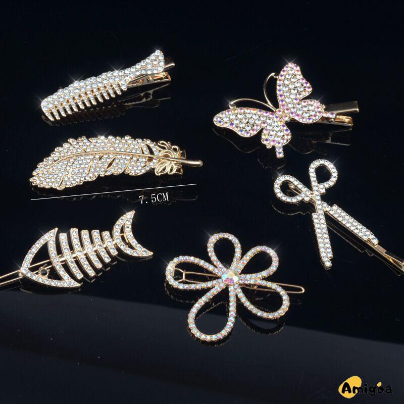 Fishbone Hairpin 6-Piece Set Aksesoris Rambut Vintage Set Dengan Diamond Pearl Edge Clip Bebek Paruh Clip - AG2