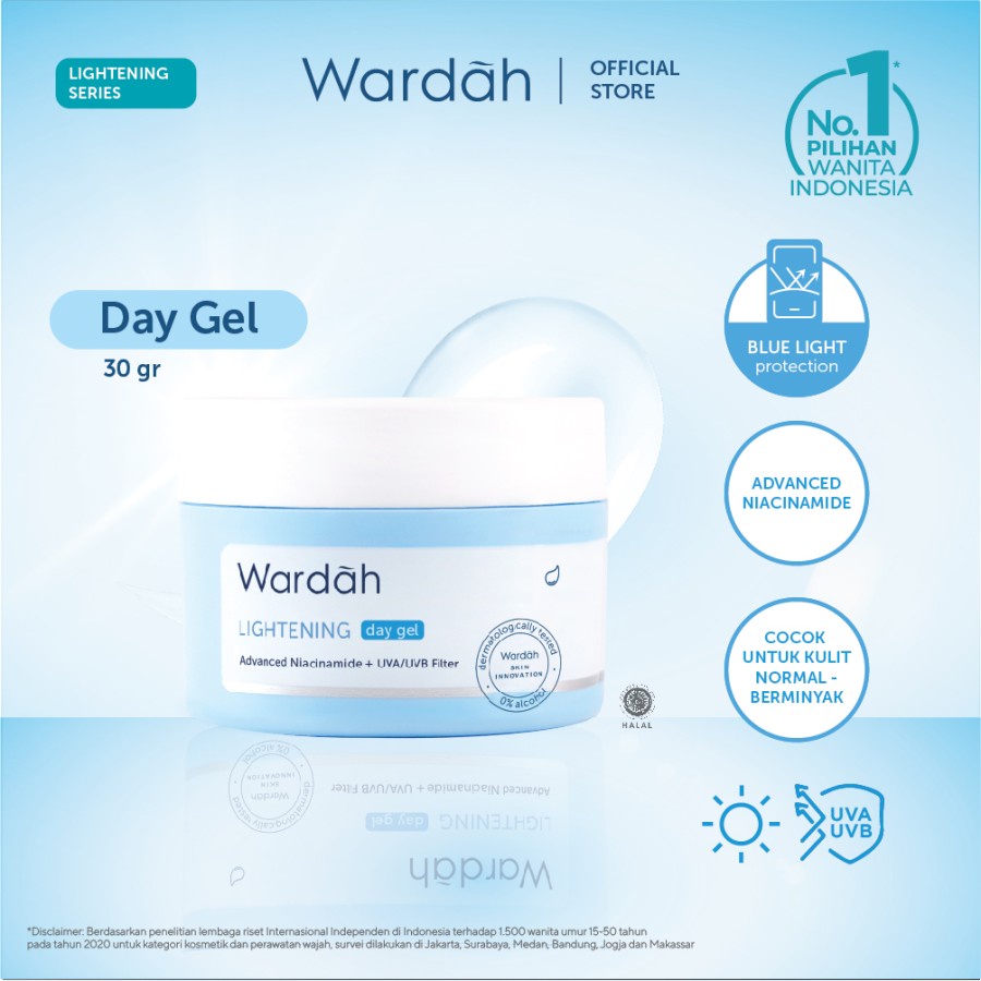 Wardah Lightening Day Gel 30 ml/Wardah Lightening Day Krim/Wardah Krim Siang/Wardah Pelembab Wajah/W