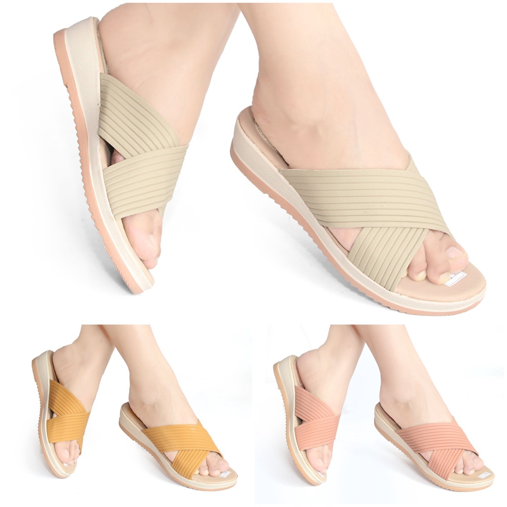 Sandal Wedges Wanita Selop Slop Sendal Casual Murah V02