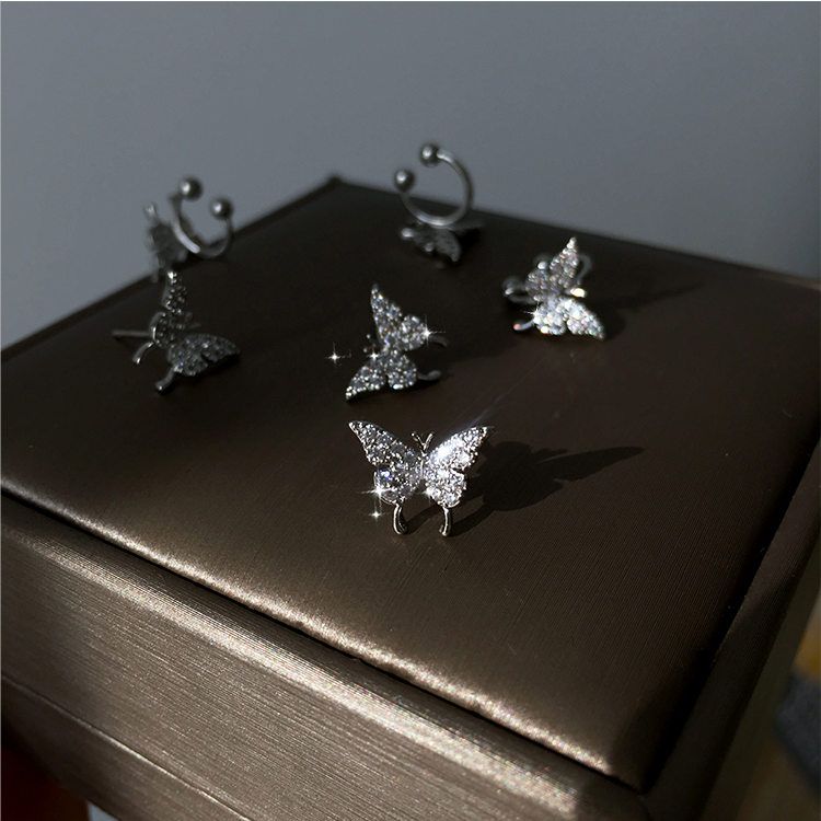 Pin/klip Jenis flash diamond butterfly earrings lady Lucu Manis Keren korea