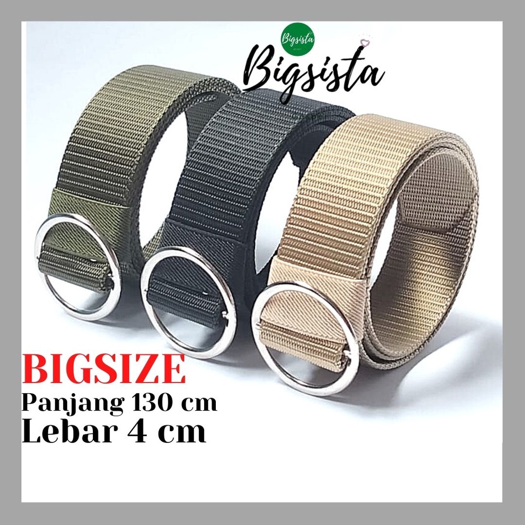 Ikat Pinggang Wanita Kepala Bulat Ukuran Bigsize Ring Belt Korea Fashion Gesper Cewek Panjang Katun Kanvas Polos Jumbo