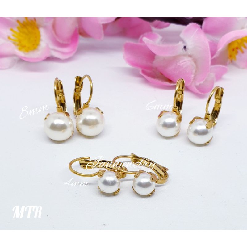 Anting mutiara desy titanium anti karat tidak alergi uk 4mm 6mm 8mm