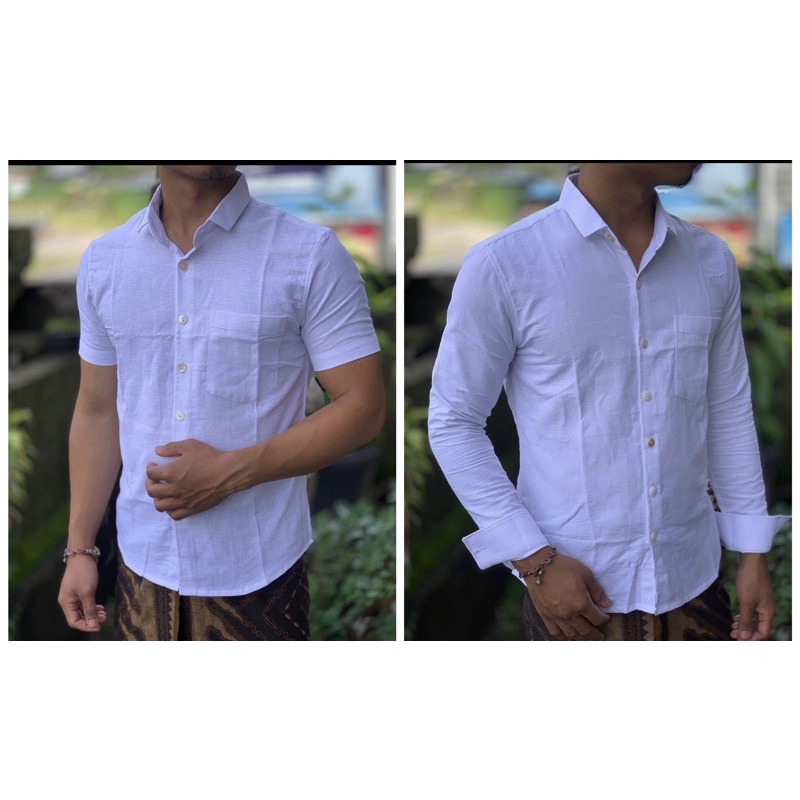 KEMEJA KATUN SWIS PUTIH &amp; KAMEJA SEMI LINEN | BUSANA ADAT BALI | PAKAIAN ADAT BALI | STYLE BALINESE