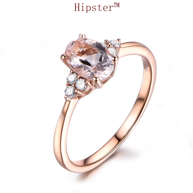 Hot Sale Trendy Fashion Exquisite Refined Grace Inlaid Oval White Crystal Rose Gold Ring