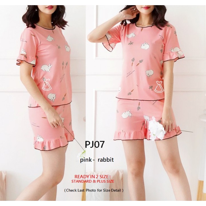 PJ07 - PIYAMA SETELAN TIDUR CELANA PENDEK BASIC KAOS STRETCH ADEM IMPORT MURAH