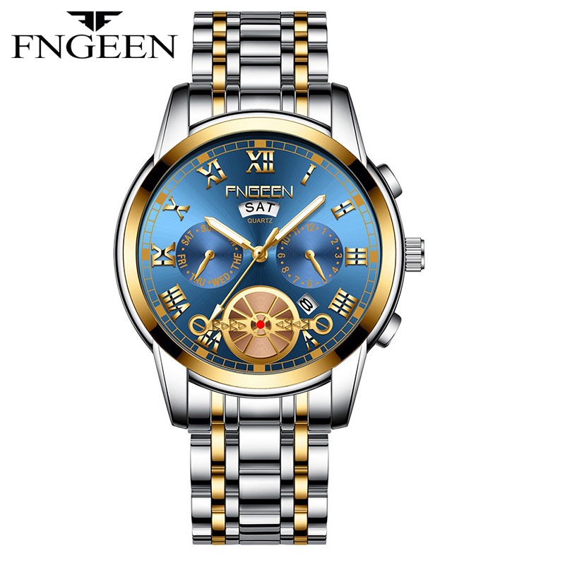 FNGEEN 4001 Jam Tangan Pria Luxury Stainless Steel Quartz Original Anti Air Watch