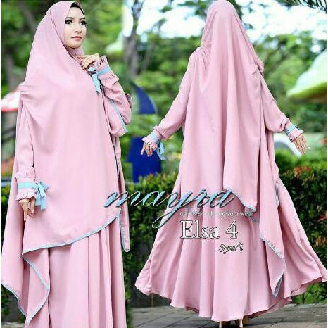 READY GAMIS !! ELSA 3 SYARI NEW(KS)BAHAN JERSEY PREMIUM BERGO PANJANG FIT TO XL - HITAM TERJAMIN