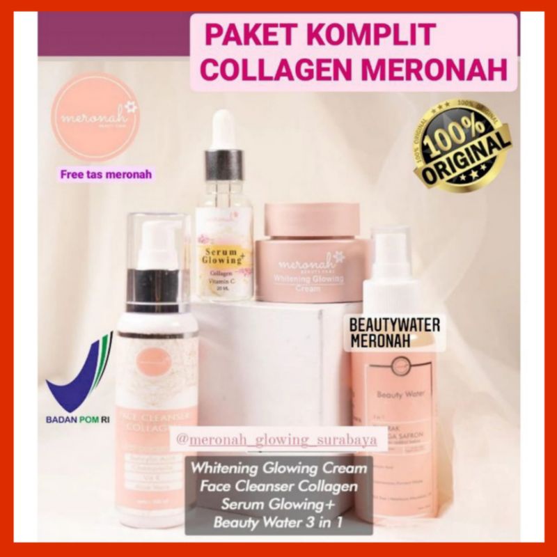 PAKET WAJAH KOMPLIT COLLAGEN MERONAH FREE POUCH/CERMIN CANTIK( serum,sabun collagen,Beautywater,toner &amp; meronah cream)