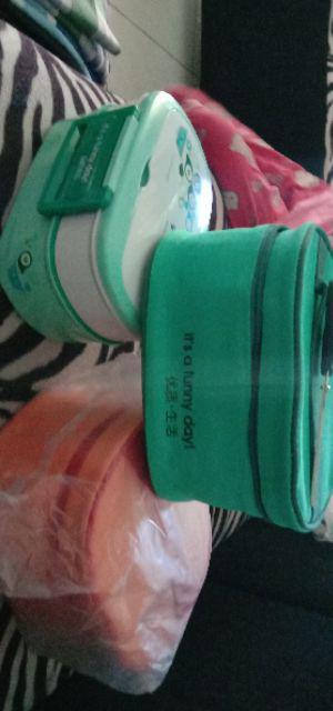 Lunch Box Yooyee 591 Orange Green Free Bag - Kotak Bekal 2 Susun