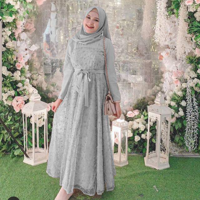 XC - Maxi Jelita Wanita / Maxi Dress Terbaru / Maxi Populer / Maxi Trendy Kekinian / Fashion Muslim-Abu