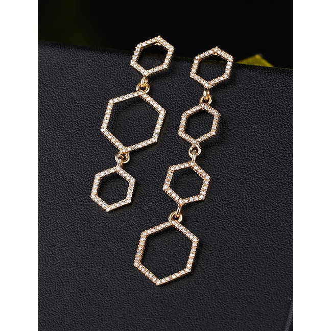 LRC Anting Tusuk Fashion Real Gold Alloy Rhinestone Geometric Earrings F79755