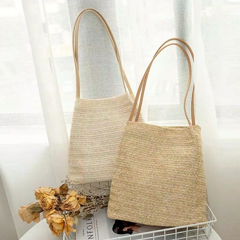 TW1828 Tas Wanita Impor Totebag Model Rajut Simpel Elegan Keren