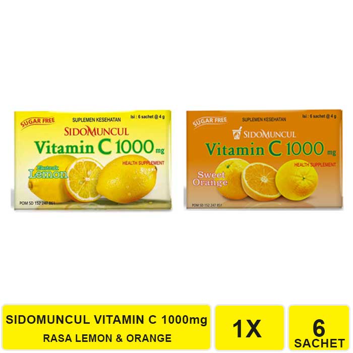 SIDO MUNCUL VITAMIN C 1000 RASA LEMON, ORANGE ISI 6 SACHET