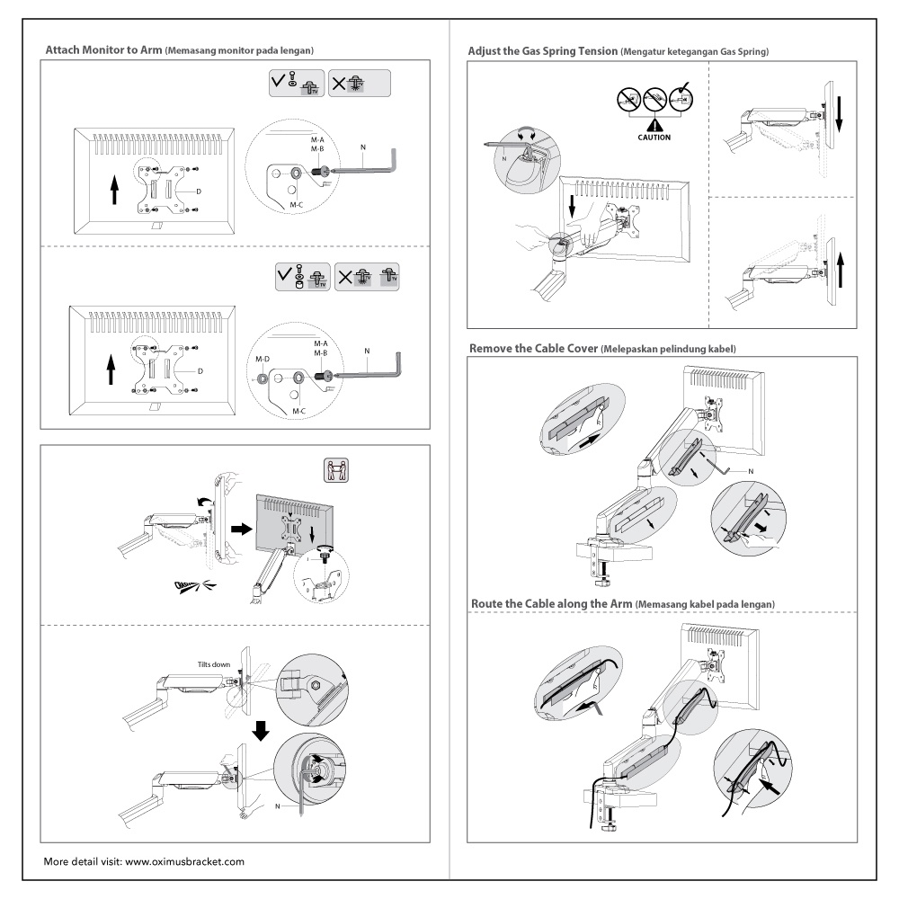 Bracket TV Monitor LED LCD Gas Spring OXIMUS ZDP1118 1118 Tilt Swivel