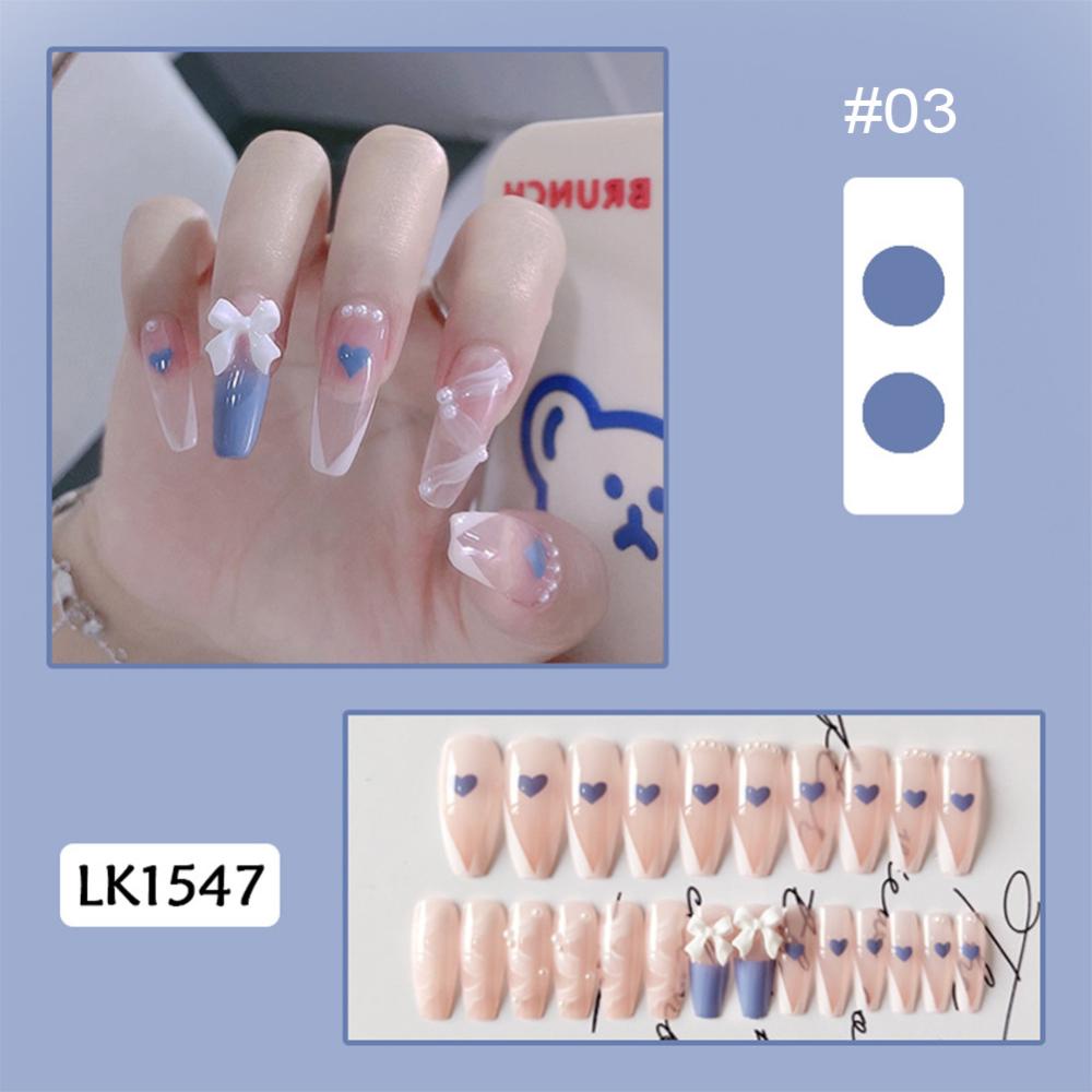 Timekey 24pcs / set Kuku Palsu Panjang Desain Pita Bisa Dilepas Untuk Manicure / Nail Art A7K9