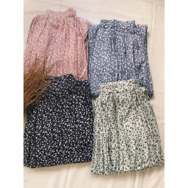 Rok Panjang Plisket Prisket Pastel/ Rok Import / Maxi Skirt Motif