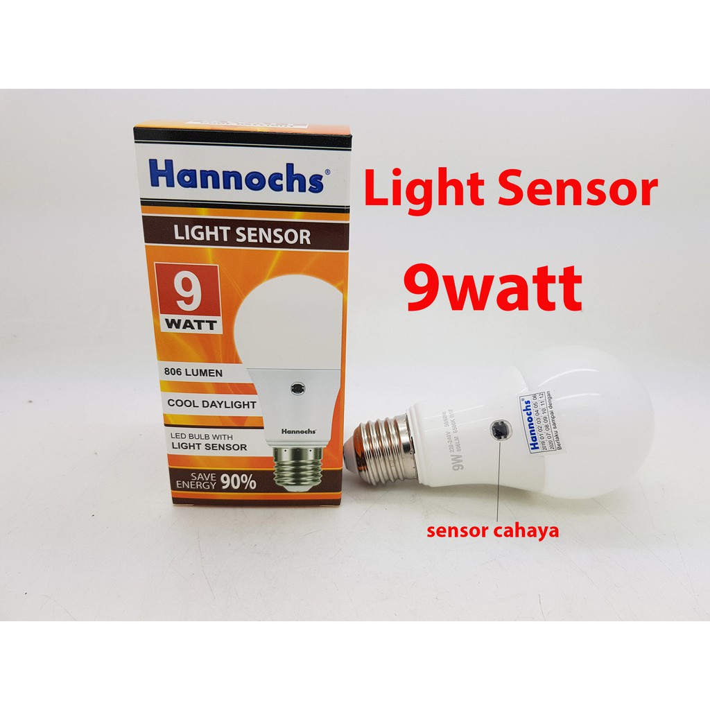 Lampu Led Sensor Lampu cahaya 9watt Hannochs Ledbulb Otomatis Nyala