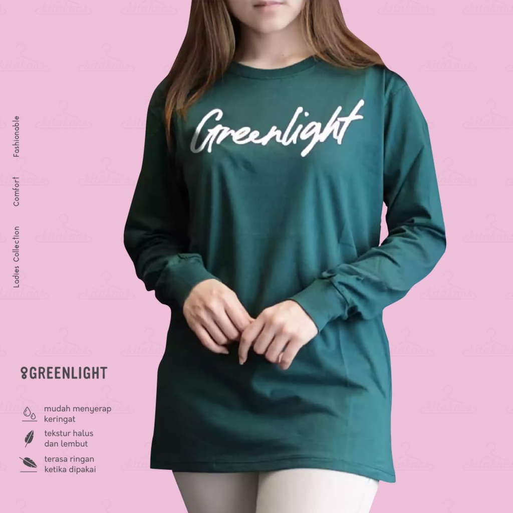 Kaos Distro Wanita Greenlight Tangan Panjang / Kaos cewe / Kaos wanita / Tangan Panjang