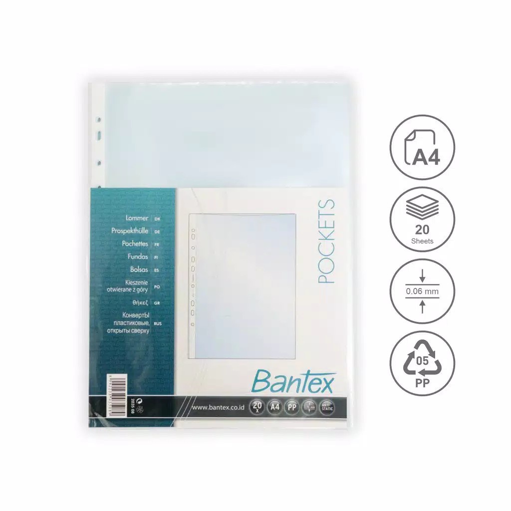 

Bantex PP Pocket File Sheet Protector Size A4 Isi 20 Lembar