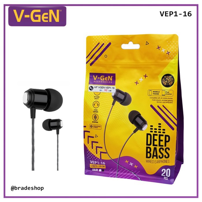 HANDSFREE DEEP BASS WIRED EARPHONE VGEN VEP 1-16 MURMER