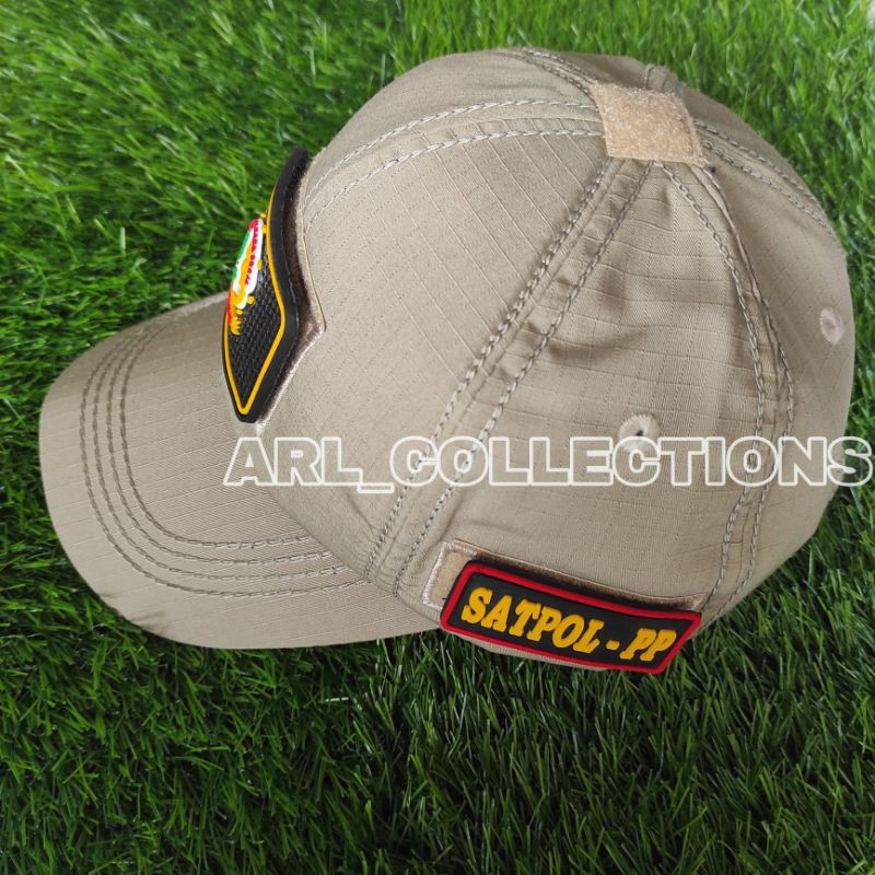 TOPI POL PP BDU VELCRO CREAM TAN PLUS 3 LOGO PATCH RUBBER/TOPI SATPOL PP LOGO 3D TIMBUL