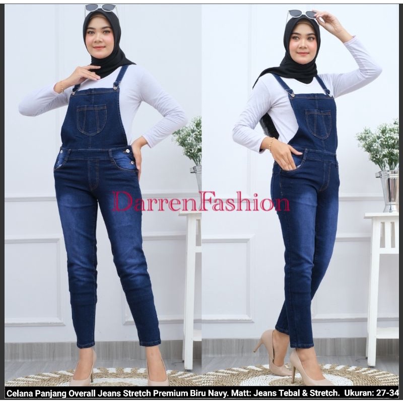 Celana Panjang Overall Wanita Biru Navy Premium . Overall Murah . Celana Overall Murah